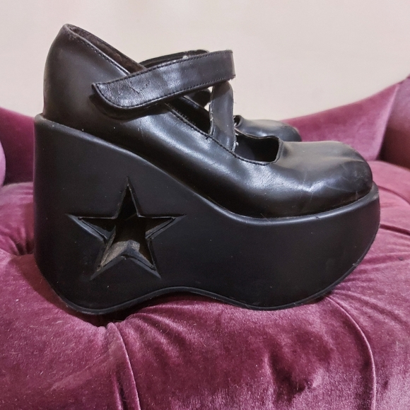 Demonia Shoes Star Cut Out Mary Jane Wedges Poshmark